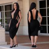 Women's Elegant Deep V Neck Hollow Out Low Back Slim Fit Dress