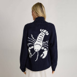 Winter Women's Casual Career Single-Breasted Long Sleeve Shrimp Print Knit Cardigan