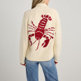 Winter Women's Casual Career Single-Breasted Long Sleeve Shrimp Print Knit Cardigan