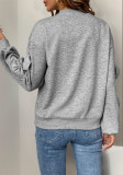 Fall Winter Women's Sweet Casual Gray Round Neck Top with Bow Patchwork Detail