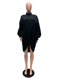 Fall Winter Women's Solid Color Round Neck Crisscross Knitted Top and Shorts Set with Slouch Sleeves