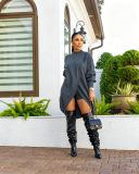 Fall Winter Women's Solid Color Round Neck Crisscross Knitted Top and Shorts Set with Slouch Sleeves