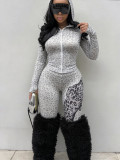 Fall Winter Women's Streetwear Leopard Print Hooded Slim Fit Top and Flared Animal Print Pants Set