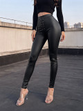 Women Pu Leather Stretchy Skinny Pants