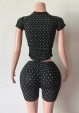 Women Summer Polka Dot Stretch Top & Shorts Two Piece Set