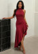 Women Sexy Spaghetti Strap Backless Ruffled Asymmetrical Dress