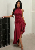 Women Sexy Spaghetti Strap Backless Ruffled Asymmetrical Dress Women Sexy Spaghetti Strap Backless Ruffled Asymmetrical Dress