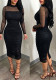 Women Solid Beaded Mesh Patchwork Dress