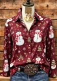 Christmas Snowman Snowflake Print Long Sleeve Shirt