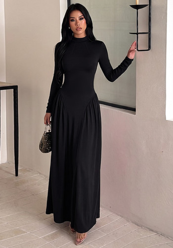 Women Turtleneck Stretchy Patchwork Formal Party Dress