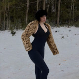 Women Leopard Print Faux Fur Shawl Coat