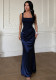 Women Patchwork Draped Ruched Long Formal Party Bodycon Dress