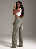 Women Rivet Denim Long Pants