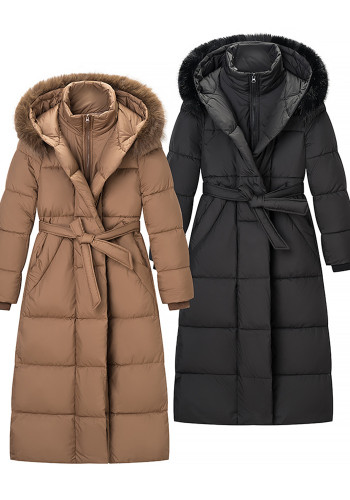Women Winter Belted Hooded Padded Coat