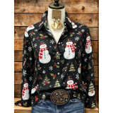 Christmas Snowman Snowflake Print Long Sleeve Shirt