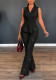 Women Fall Winter Sequin V-Neck Sleeveless Top & Wide Leg Pants Two Piece Set