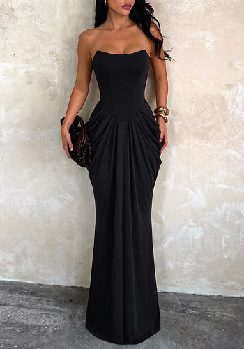 Women Strapless Ruched Mermaid Long Evening Bodycon Dress