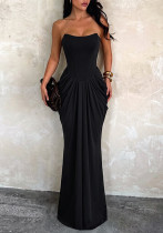 Women Strapless Ruched Mermaid Long Evening Bodycon Dress Women Strapless Ruched Mermaid Long Evening Bodycon Dress