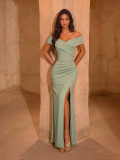 Women French Off Shoulder Strapless Ruched Slit Dress