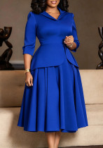 Plus Size African Women Dress, Turndown Collar, 3/4 Sleeve, Fake Two-Piece Dress Plus Size African Women Dress, Turndown Collar, 3/4 Sleeve, Fake Two-Piece Dress