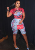 Women Red Print T-Shirt & Capri Pants Two Piece Set