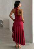 Women Sexy Spaghetti Strap Backless Ruffled Asymmetrical Dress