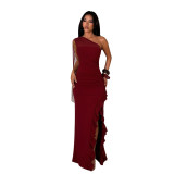 Women Elegant Mesh Patchwork Halter Neck Slit Dress