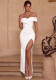Women French Off Shoulder Strapless Ruched Slit Dress