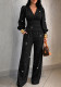 Women Fall Winter V-Neck Lantern Sleeve Ruched Top & Draped Wide Leg Pants Two Piece Set