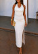 Women Fall Winter Halter Neck V-Neck Rivet Bodycon Backless Lace-Up Slit Maxi Dress
