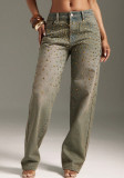 Women Rivet Denim Long Pants