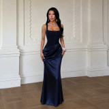 Women Patchwork Draped Ruched Long Formal Party Bodycon Dress