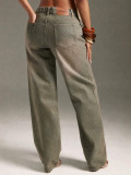 Women Rivet Denim Long Pants