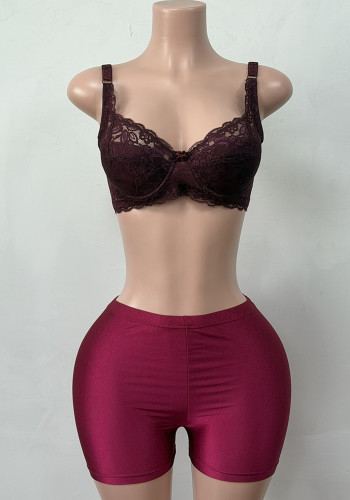 Women Sexy Lace Trim Bralette & Shorts Two Piece Set