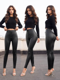 Women Pu Leather Stretchy Skinny Pants