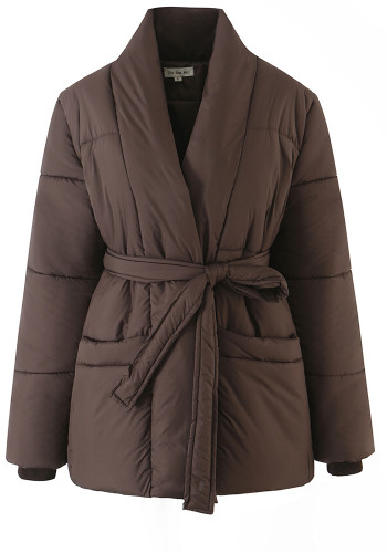 Women Winter Casual Lace-Up Padded Coat