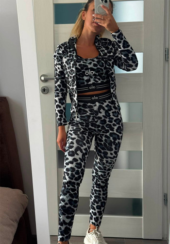 Women Leopard Print Yoga Three-Piece Set