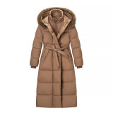 Women Winter Belted Hooded Padded Coat