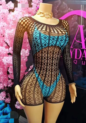 Women Sexy Long Sleeve Round Neck Stretch Bodycon Romper