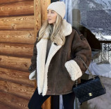 Women's Streetwear Turn-Down Collar Loose Suede Sherpa-Lined Jacket