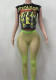 Women Punk Skull Print Short Sleeveless Mesh Top & Pant Two Piece Set