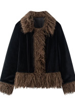 Women Fall Winter Fleece Patchwork Long Sleeve Coat Women Fall Winter Fleece Patchwork Long Sleeve Coat