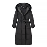 Women Winter Belted Hooded Padded Coat