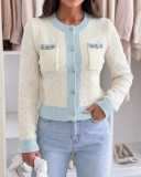Women Color Block Knitting Round Neck Top