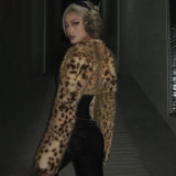 Women Leopard Print Faux Fur Shawl Coat