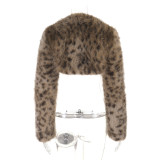 Women Leopard Print Faux Fur Shawl Coat
