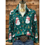 Christmas Snowman Snowflake Print Long Sleeve Shirt