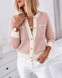 Women Color Block Knitting Round Neck Top