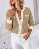 Women Color Block Knitting Round Neck Top