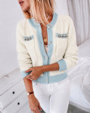 Women Color Block Knitting Round Neck Top